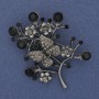 Brooch - Branch with a Butterfly, gray and black rhinestones, silver metal 54x40mm+