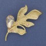Brooch Pendant Leaf with Crystal Rhinestones Golden Metal 67x35mm+