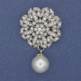 Brooch Accent with pendant Pearl and Rhinestones Silver-metal 33x53mm+