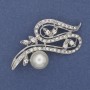 Brooch with white pearl and rhinestones, silver-tone metal 53x30mm+