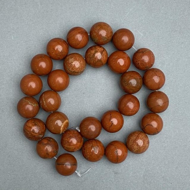 Red Jasper Smooth Round Beads, 14mm Diameter, 39cm Length on Thread ±