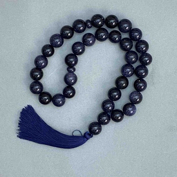Aventurine Mala Night of Cairo Blue Sand Smooth Bead, diameter 12mm± 33 beads