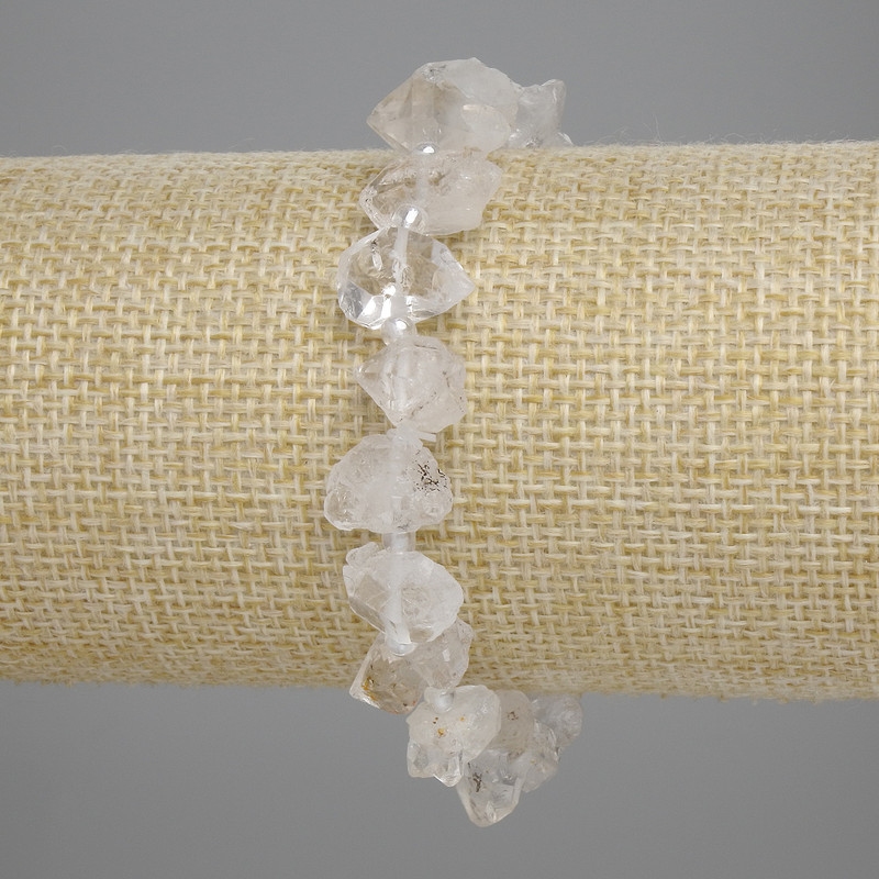 Bracelet Mountain Crystal Unpolished Stone, diameter 9-14×8-9mm+-, beads 3mm+-, length 18cm+-, stretch