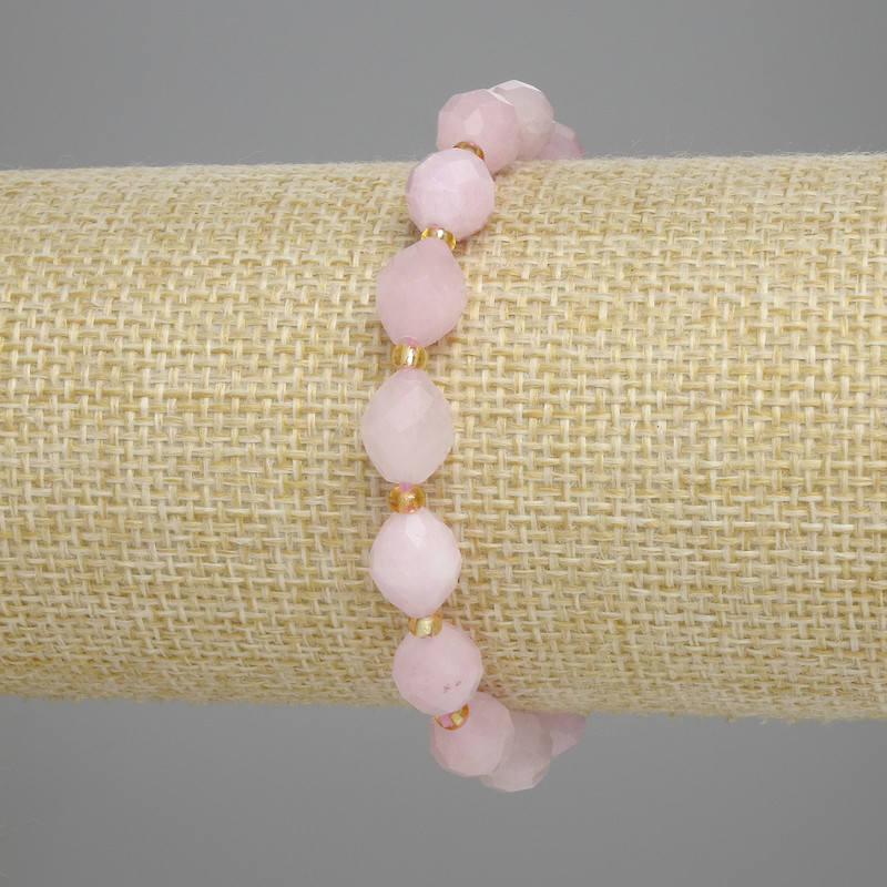 Pink Quartz Bracelet Faceted Beads, 10×8 mm, +-, 18 cm length, stretch