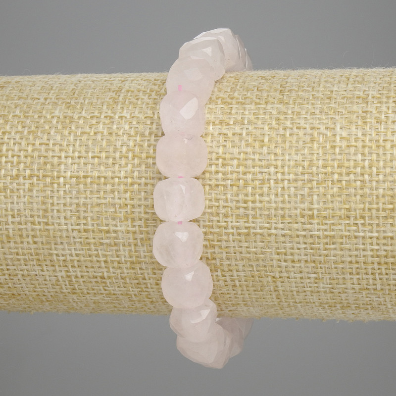 Bracelet Rose Quartz Faceted Cube, 8.5x8.5 mm, diameter 8.5 mm, stretched, length about 18 cm