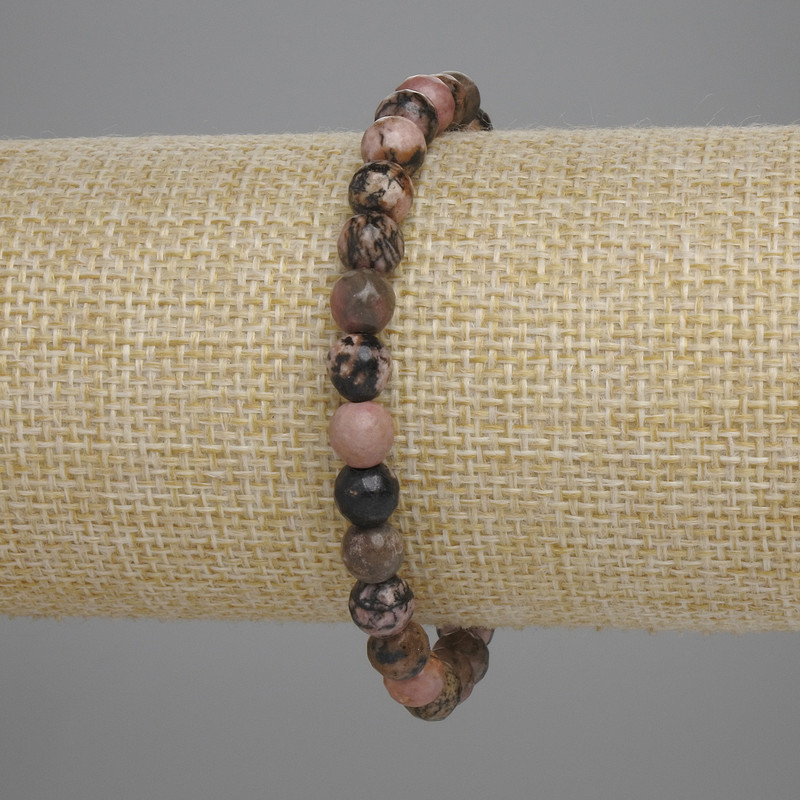 Rhodonite Bead Bracelet, Faceted Round 6mm, 18cm adjustable stretch