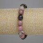 Rhodonite Beaded Bracelet with Faceted Balls, 10mm diameter, 18cm length, stretch