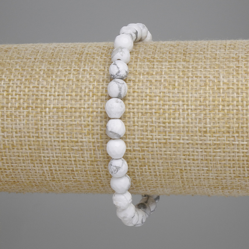 Howlite Bead Stretch Bracelet, faceted 6mm, 18cm length