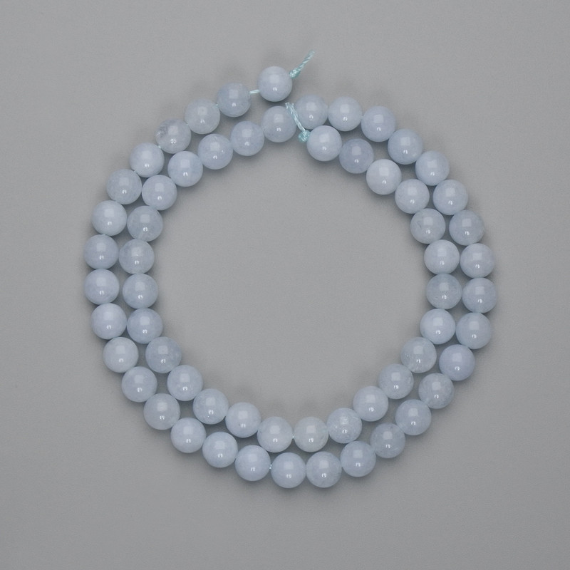 Aquamarine Beads Smooth Round 6.5 mm ± 38 cm Silk Thread Necklace