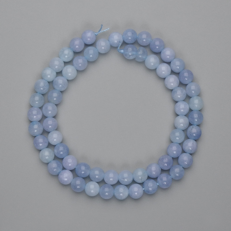 Aquamarine Beads smooth round 6mm, on thread, length 38cm