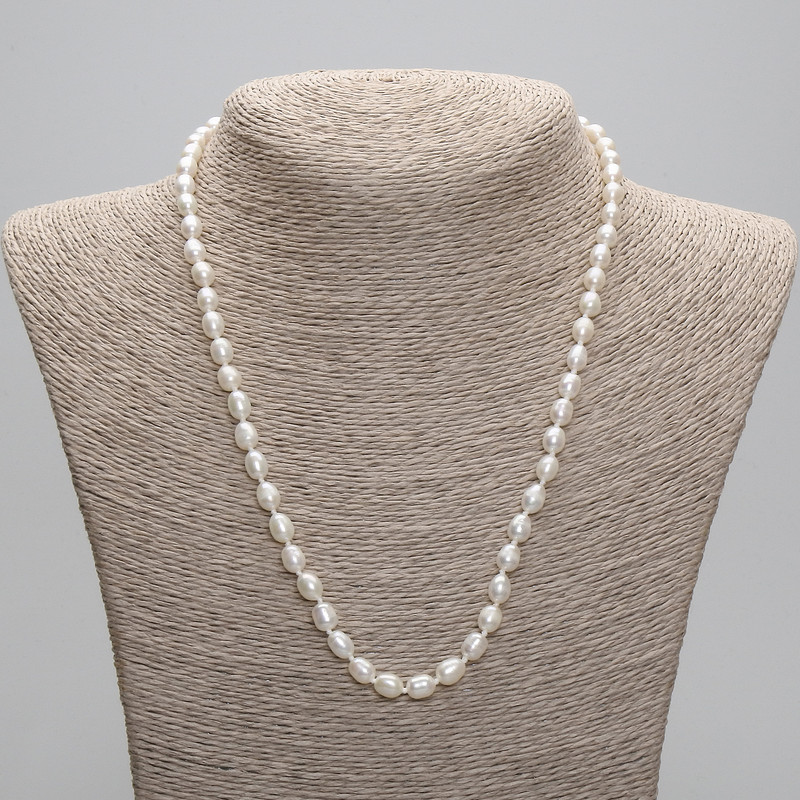 Necklace of natural freshwater pearls 8-8.5×5-6mm, length 45cm±, 5cm extender chain
