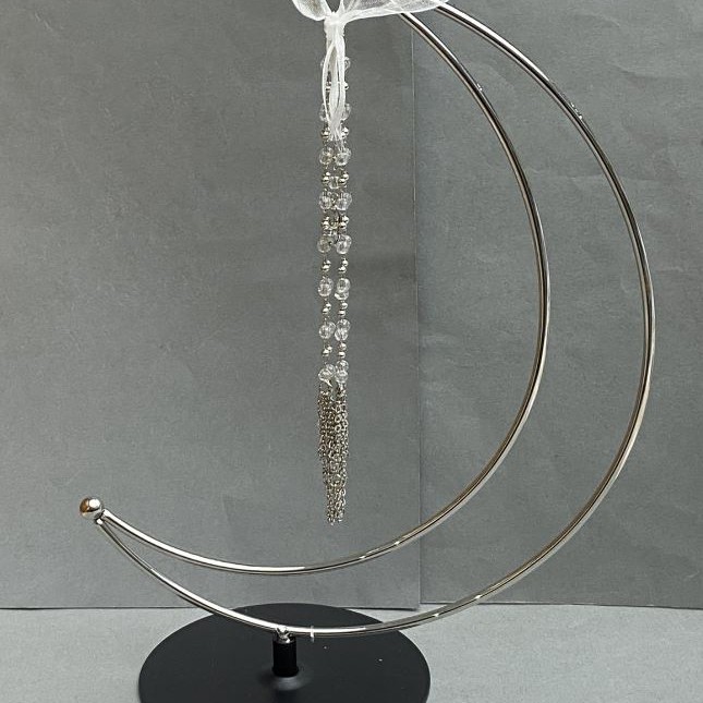 Half-Moon Stand for Sphere 24×17 cm ± d legs 10 cm ± chain length 16 cm ± silver metal