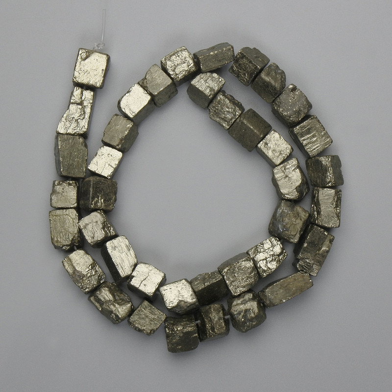Pyrite Beads, natural stone faceted, unpolished, diameter 4-12×7-11 mm + -, length 38 cm + - on thread