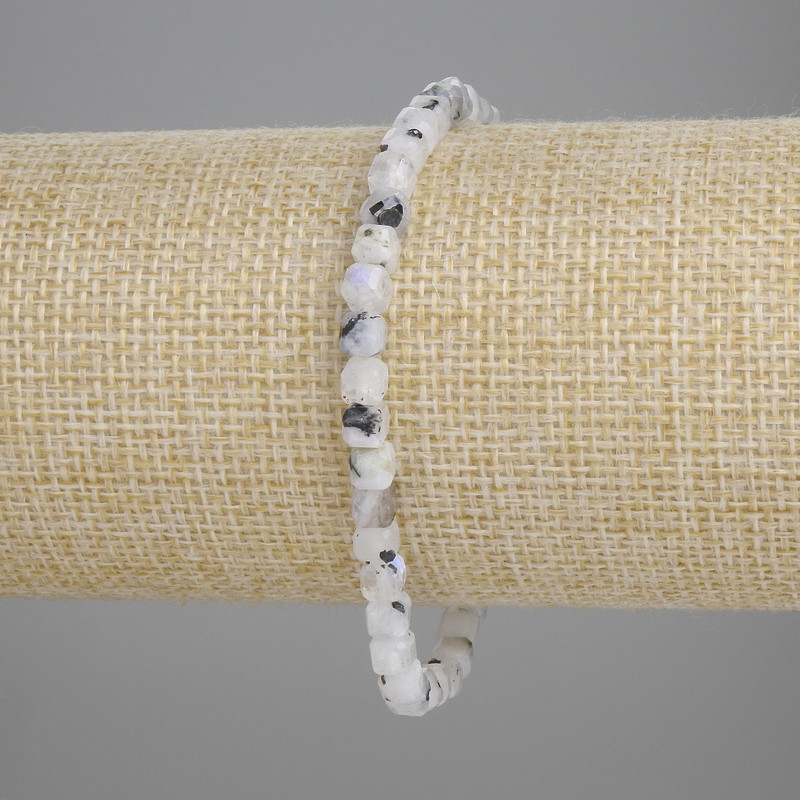 Adularia Bead-Set Cube Bracelet, 4×4 mm, stretch bracelet, 18 cm adjustable
