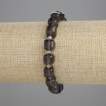 Bracelet Smoky Quartz Faceted Cube, diameter 8x8mm±, with 3mm+ seed beads, length 18cm±, stretch