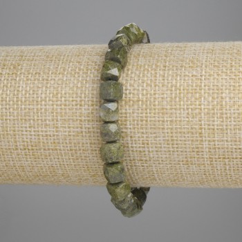 Bracelet Serpentine Faceted Cube Beads, 6x6mm, stretchy 18cm