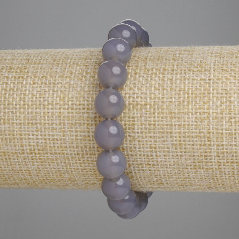 Bracelet Smoky Agate Smooth Bead, 10mm diameter ±, length 18cm ± Stretch