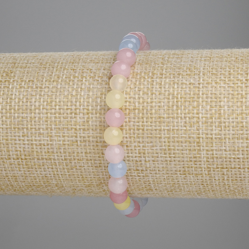 Morganite Bracelet Smooth Beads, 6mm Dia., 18cm Length, Elastic Stretch