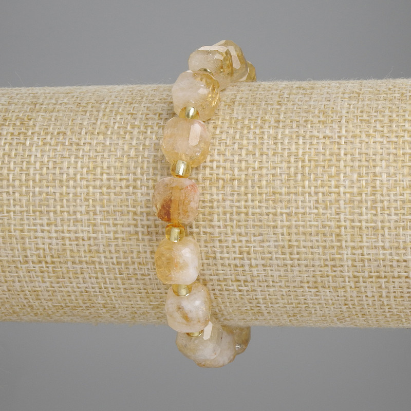 Bracelet Faceted Citrine Cube, 8.5mm± diameter, 3mm+ beads, elastic 18cm±