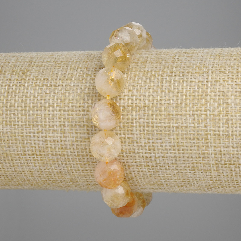 Faceted Citrine Bead Bracelet, 10mm diameter, 18cm length, stretch