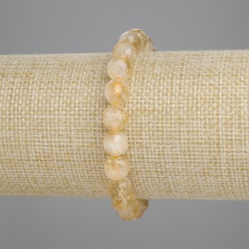 Bracelet Citrine Faceted Bead, 8mm diameter ±, 18cm length ± stretch