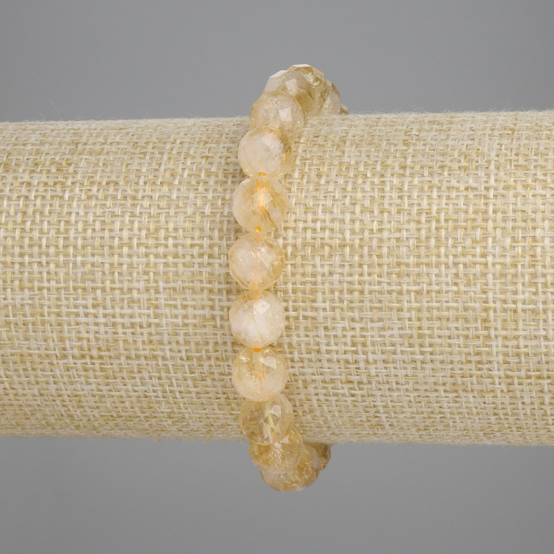 Bracelet Citrine Faceted Bead, 8mm diameter ±, 18cm length ± stretch