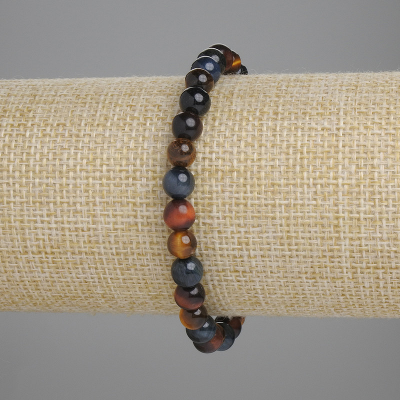 Bracelet Bull's Eye, Tiger's Eye, Hawk's Eye Smooth Bead, diameter 6mm+-, length 18cm+- stretch