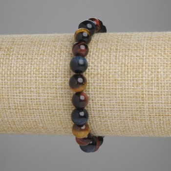 Bracelet Bull's Eye, Tiger's Eye, and Hawk's Eye with smooth beads, diameter 8mm±, length 18cm±, stretch