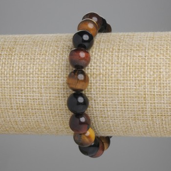 Bracelet Bull’s Eye, Tiger’s Eye, and Hawk’s Eye Smooth Bead, diameter 10mm±, length 18cm±, stretch