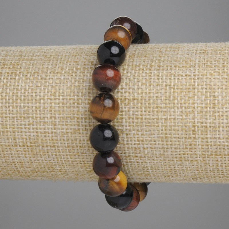 Bracelet Bull’s Eye, Tiger’s Eye, and Hawk’s Eye Smooth Bead, diameter 10mm±, length 18cm±, stretch
