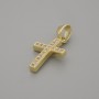 Cross Pendant with White Rhinestones on Gold-Tone Metal, 16×10 mm ±, length 20 mm ±