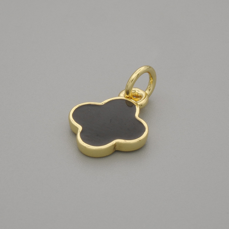 Pendant Clover black color with gold-toned metal, diameter 10x10mm±, length 15mm±