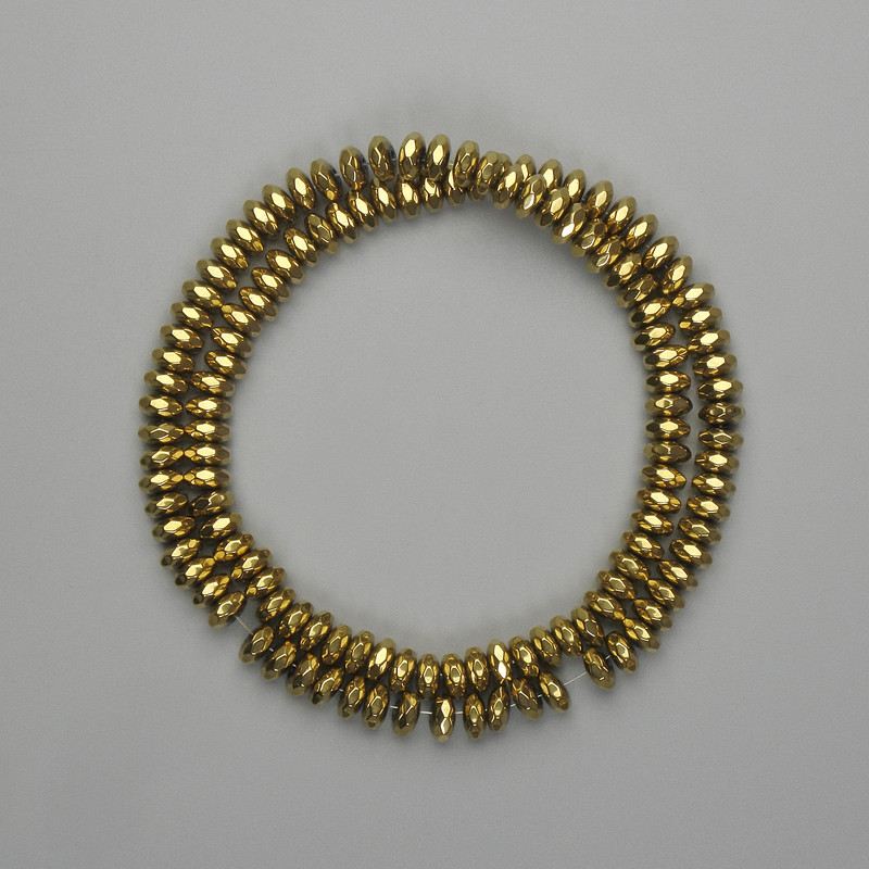 Hematite Beads Faceted Rondelle 6x3mm+ Gold Color, length 38cm+