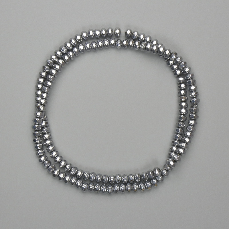 Hematite Beads Faceted Rondelle 4x2.5mm+ silver color, length 38cm+