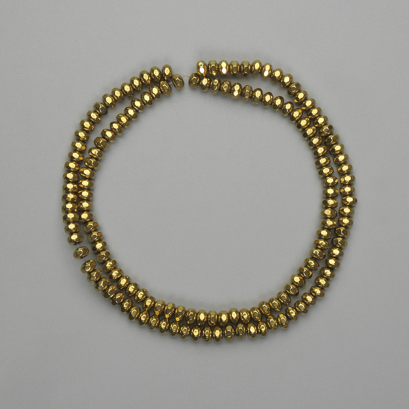 Hematite Beads Faceted Rondelle 4x2.5mm+ Gold Color, 38cm+ length