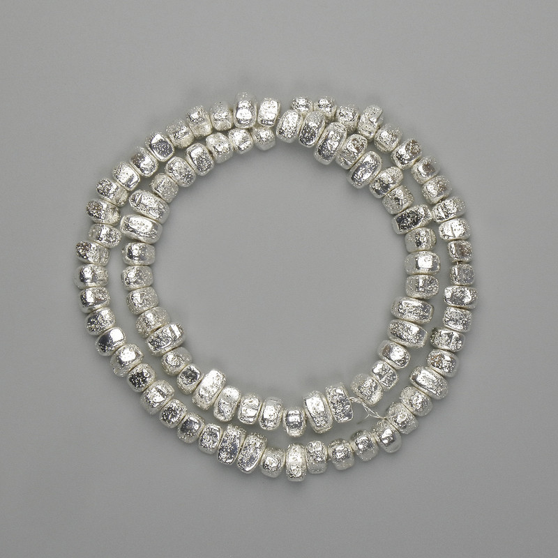 Lava Beads with Silver Plating, Pitted Round Beads 6.5-8.5×4-5 mm, length 39 cm