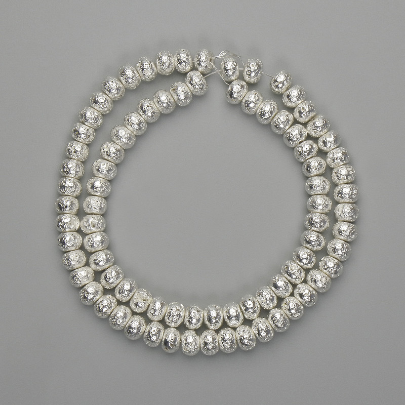 Lava Beads with Silver Plating, Porous Rondelle 6x4.5 mm, adjustable length 38 cm