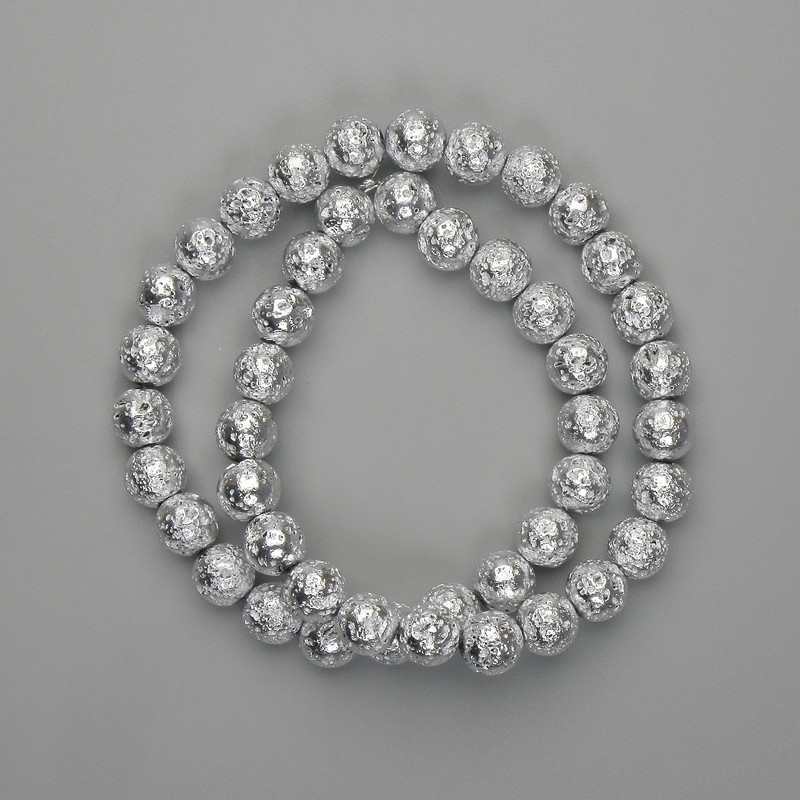 Lava Beads with Silver Plating, Porous Round 8.5mm ±, Length 39cm ±