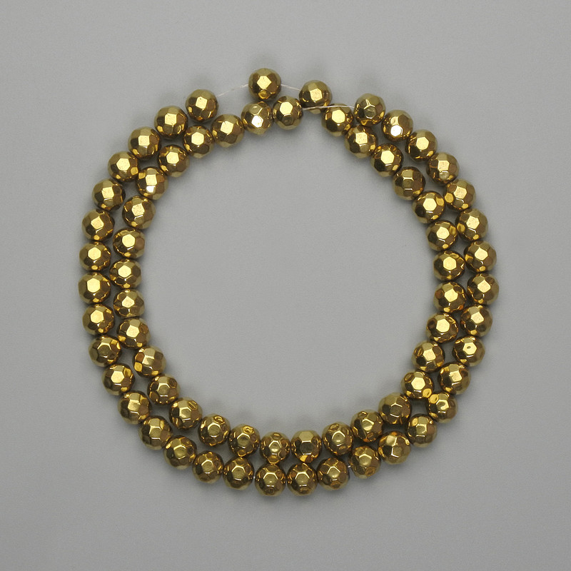 Hematite Beads Golden Tone Faceted Ball 6mm+-, Length 38cm+