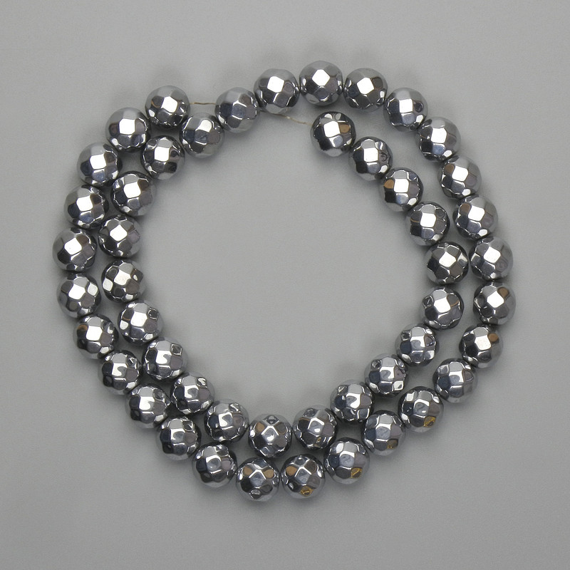 Hematite Beads Silver Color Faceted Ball 8mm+-, Length 38cm+-