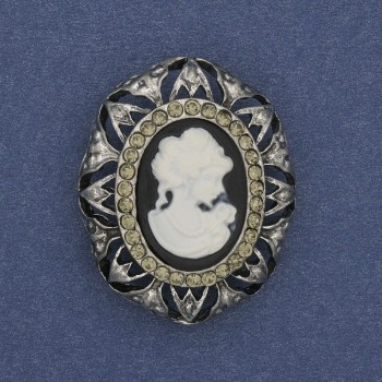 Cameo Brooch Lady Cameo with Crystals Silver-colored Metal 32x25 mm +