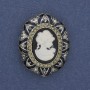 Cameo Brooch Lady Cameo with Crystals Silver-colored Metal 32x25 mm +