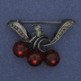 Brooch Cherry Red Crystals Rhinestones Metal Color Dark Silver 42x25mm+
