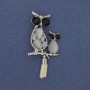 Brooch Pendant Owl with Cat's Eye Stone, Silver Metal, 24mm diameter ±, 50mm length ±