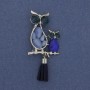 Brooch Pendant Owl Cat's Eye Stone with Crystals Silver Metal, diameter 24mm+-, length 50mm+-