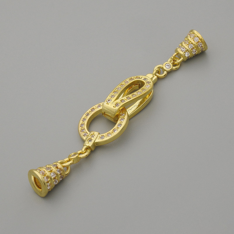 Clasp End Cap in gold color with crystals, diameter 20×11mm±, length 52mm±