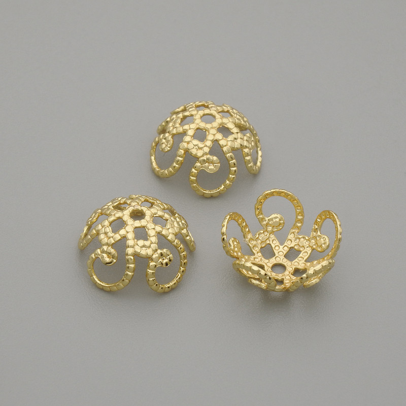 Cone end caps for beads, metal color Gold, diameter 9mm± hole 0.8mm±, packaging 10 pcs