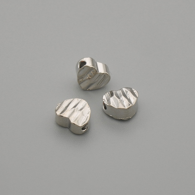 Bead Insert, Heart Shape, Silver Tone, 6x5mm +/- hole diameter 1.3mm +/- per piece