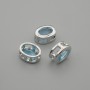 Bead Insert with Blue Crystal, Silver Metal Oval, 9×7 mm ± hole 1.3 mm, per piece