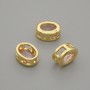 Bead Inlay with Pink Crystal in Gold Frame, Oval 9×7mm±, Hole 1.3mm±, per 1 piece